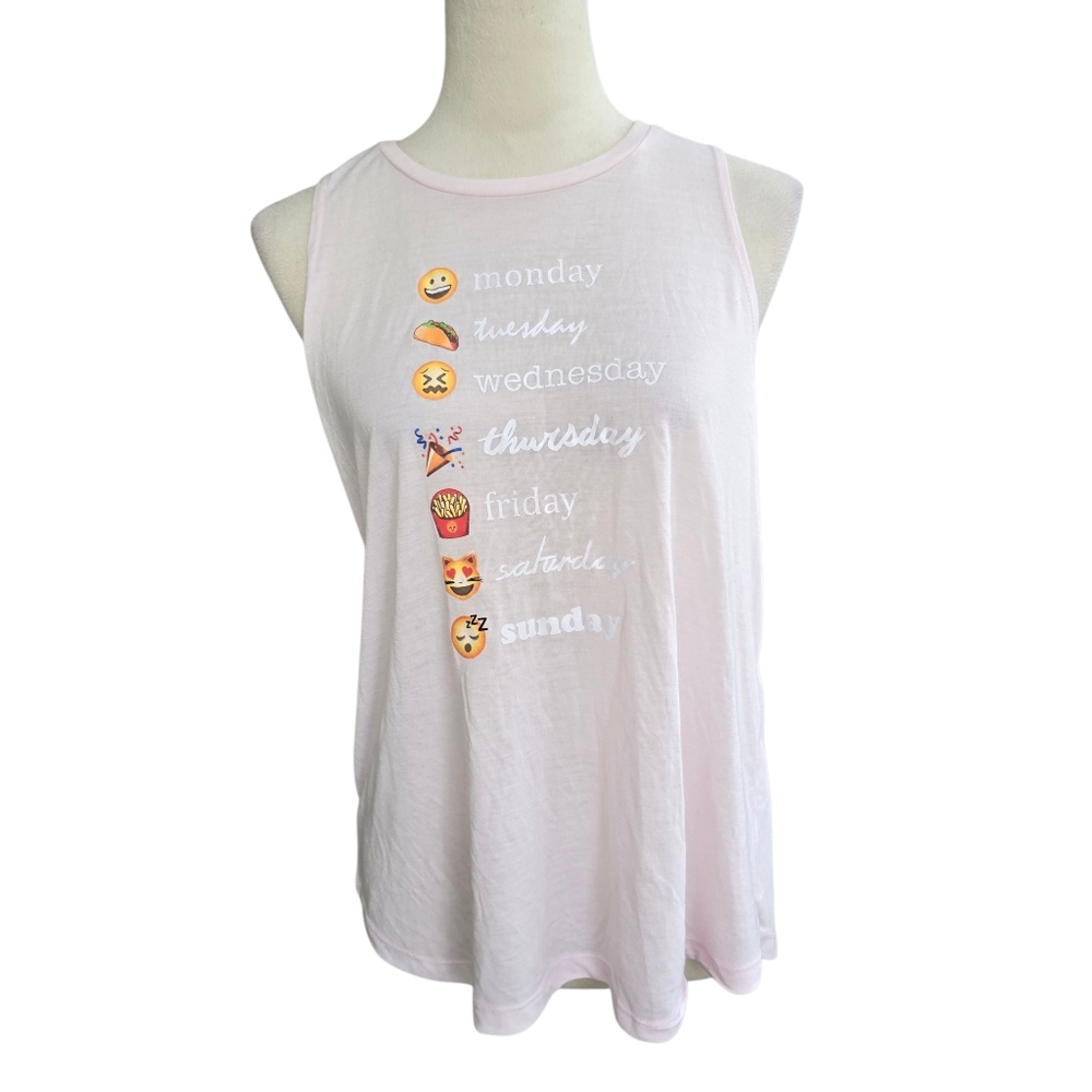 Freeze Light Pink Days of the Week Emoji Tank Top Size XL NWT